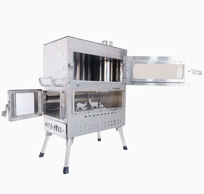 Premium Stainless Steel Camping Stove With Oven Stove Durable All-in-One Outdoor Wood Burning Stove For Outdoor BBQ Heating