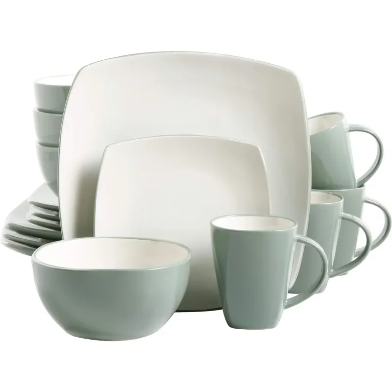 

Gibson Soho Lounge Dinnerware Set Square Celadon Dinner Plate Ceramic Dinnerware Set