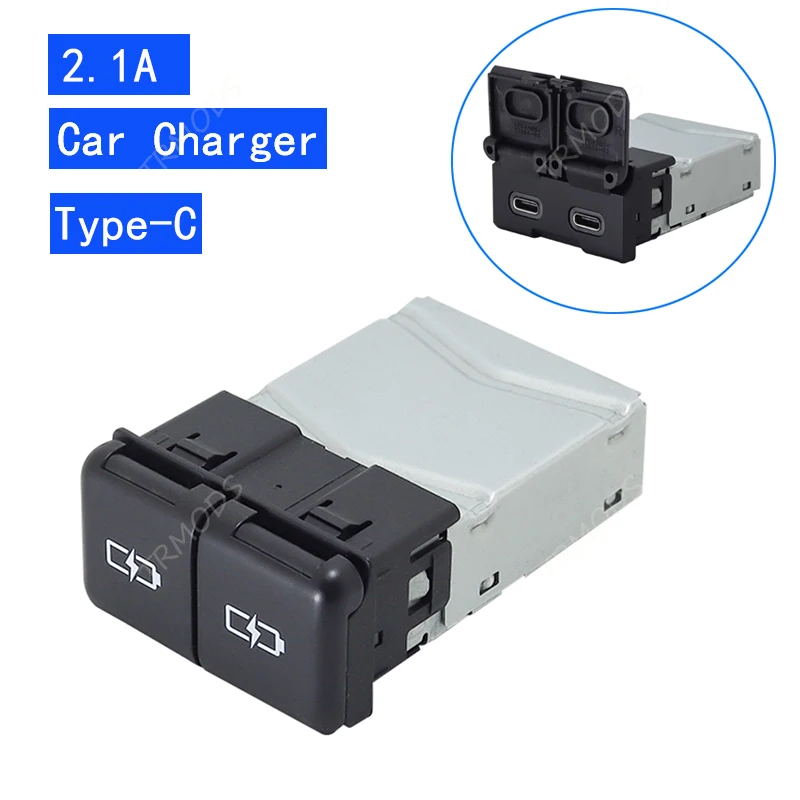 

12-24V Car Charger 2.1A Dustproof Socket Dual Type-C Charging Outlet Power Adapter For Toyota Camry Avalon Highlander Levin RAV4