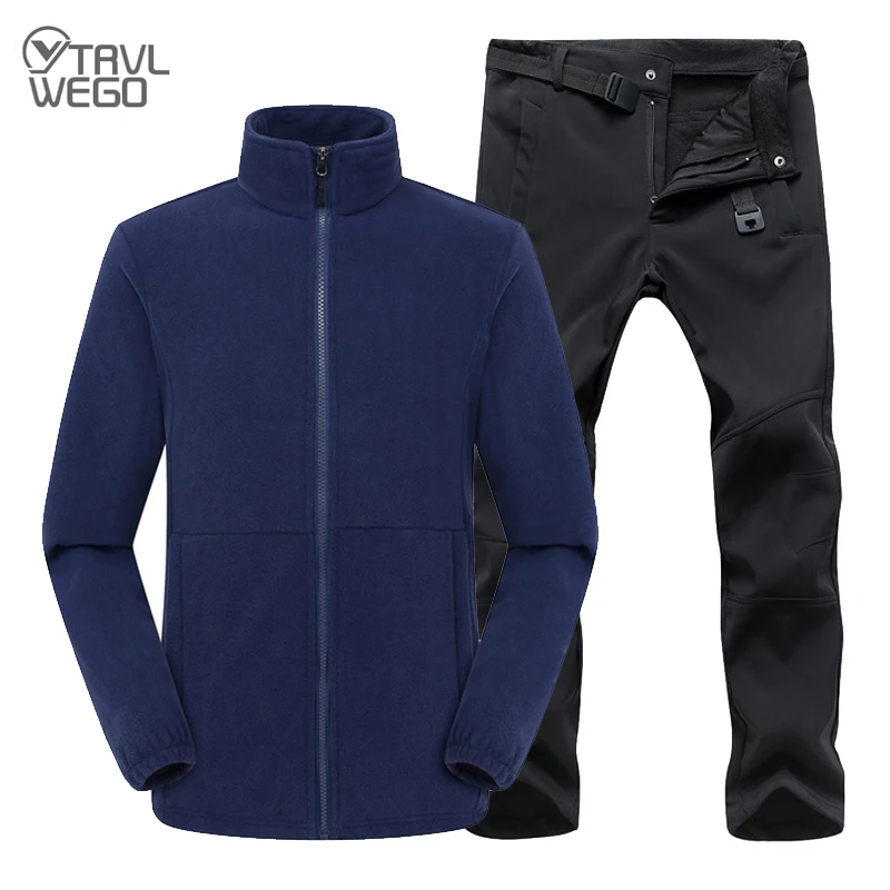 

Зимний мужской комплект TRVLWEGO, куртка для походов и кемпинга, уличное путешествие, теплое флисовое пальто, штаны, брюки для походов