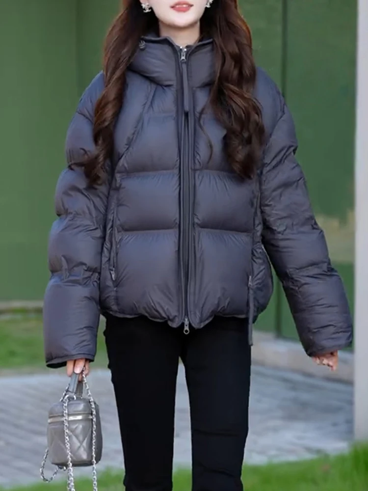 

Women's ort Puffer Jaet Hooded Quilted Cotton Coat Warmth Outerwear Bread Sle Faionable Winter New Arrival