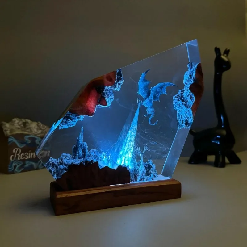 ضوء ليلي من راتينج التنين الجليدي، نموذج سينمائي وتلفزيون، تمثال فني بتصميم تنين ثلاثي الأبعاد، ضوء ليلي هدية الهالوين #3