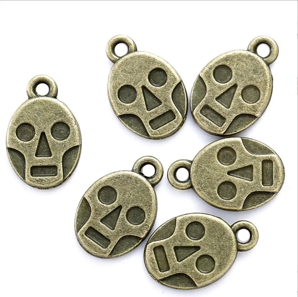 140pcs 14*9mm Antique Silver Color Skull Charms For Jewelry Making F0508