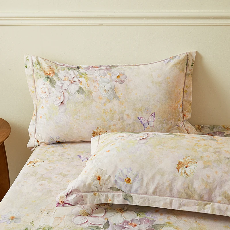 Bonenjoy 100% Cotton Bedsheet Floral Style Bed Cover High Quality Fitted Sheets Skin-friendly Bed Linen (Pillowcase Need Order)