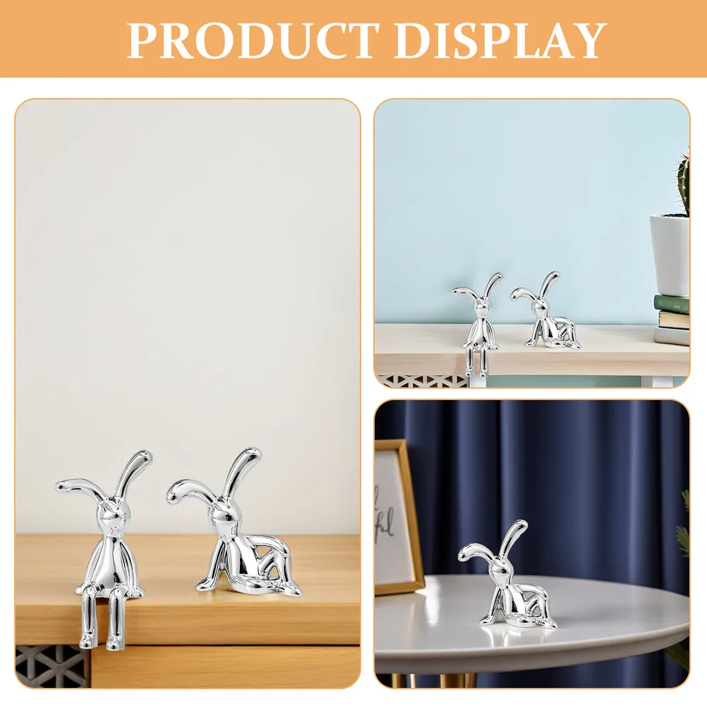 4Pcs Silver Mini Rabbit Statues Sitting Rabbit Decoration Plastic Home Desk Shelf Ornament Bunny Centerpieces Bunny Figures