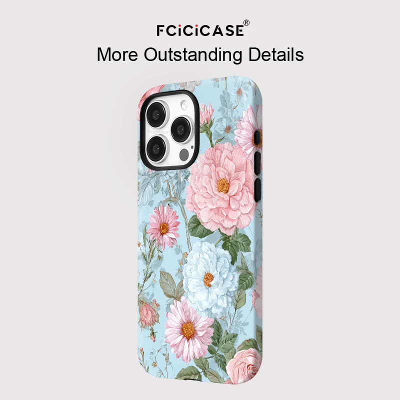 حافظة Fcicicase Floral لهاتف Magsafe لهاتف iPhone 16 Pro Max 15 Plus 14 13 12 11 غطاء شحن لاسلكي فاخر بطبقة مزدوجة مغناطيسي