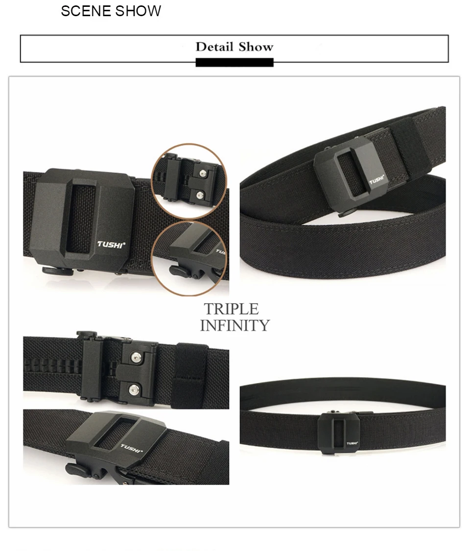 Sturdy Metal Automatic Buckle Hard Tactical Belt Double Layer Thickened Hanging Gun Belts For Men Outdoor 3.8cm Width Waistband