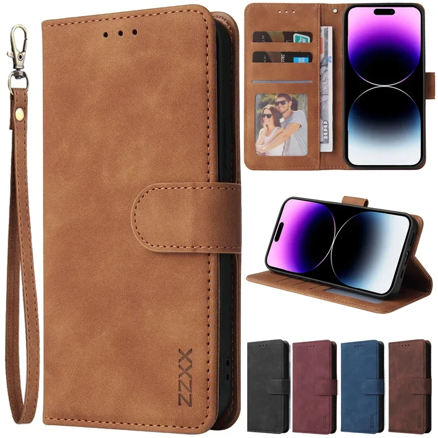 ZZXX Leather Wallet Phone Case For iPhone 16 Pro Max 15 14 13 Mini 12 11 XS XR X SE2 SE3 8 7 6s Plus Flip Card Slot Holder Cover