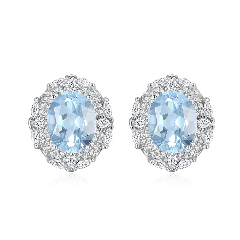 Big Size 10x8mm Gemstone Fine Natural Genuine Citrine Topaz Peridot 925 Real Sterling Silver Stud Earrings for Women Gift