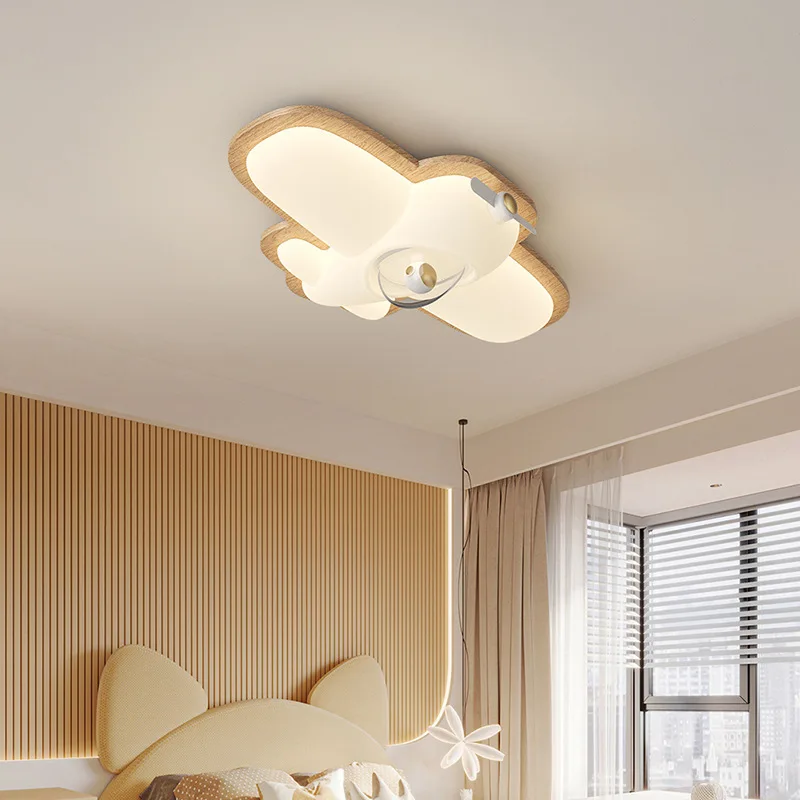 Aircraft Ceiling Lamp For Children's Room Nursery Boy And Girls Bedroom Home Decoration Lighting Fixtures Wooden Color