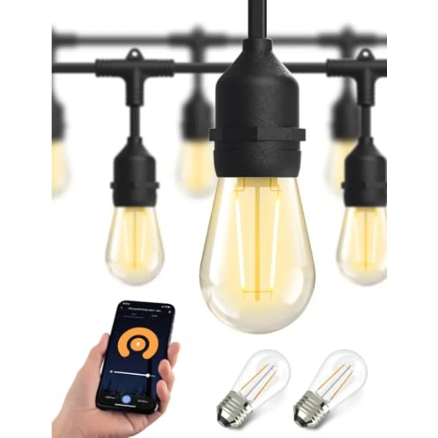 

Smart Outdoor String Lights 123Feet LED Patio Lights Waterproof IP65 App Control Dimmable Edison Bulbs Warm White Outdoor Light