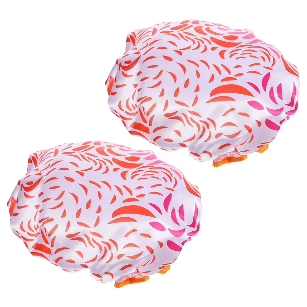 

2Pcs Waterproof Shower Cap Reusable Elastic Satin Bathing Caps for Women Long Hair Comfortable Anti Slip Non Fading Hairstyling