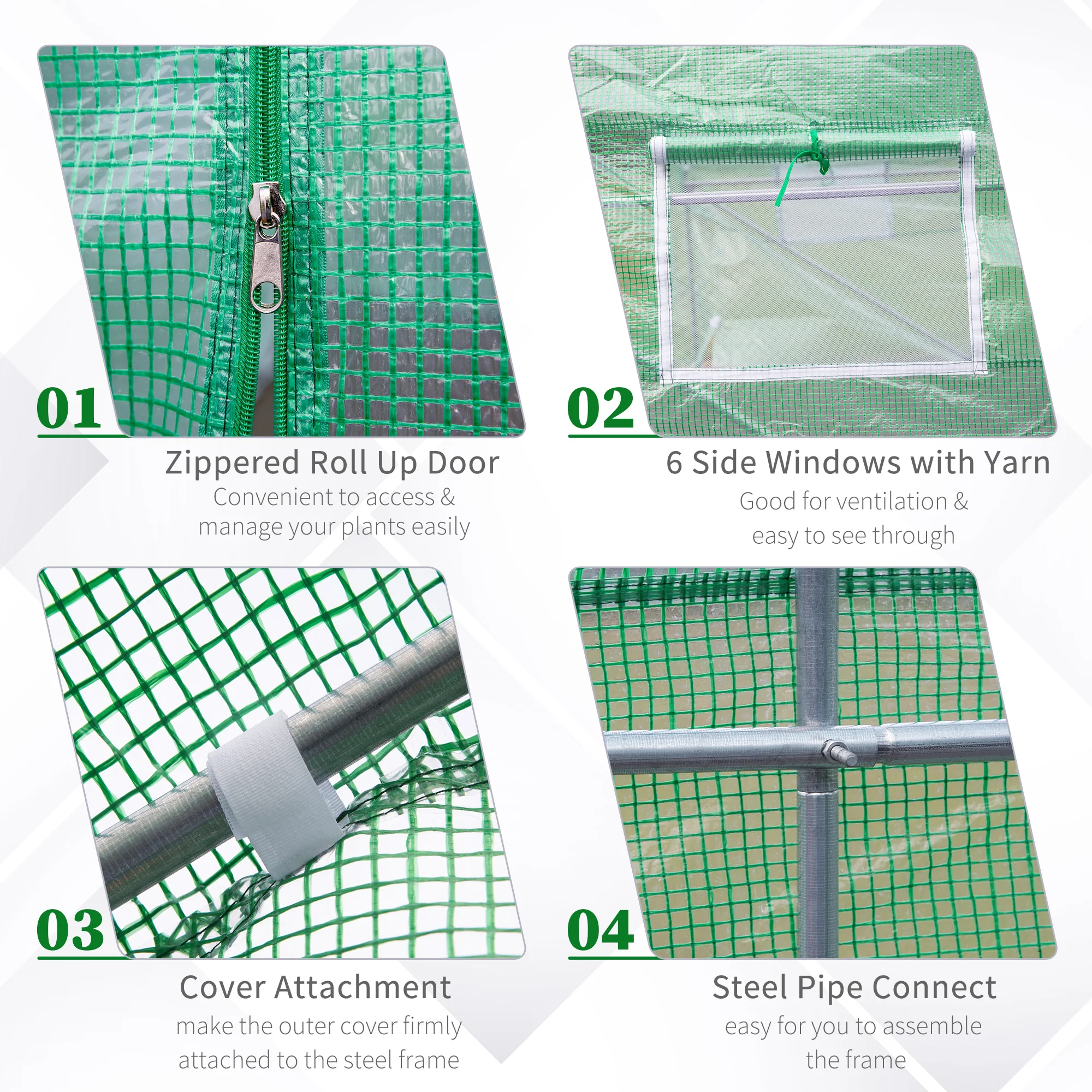 12' X 10' X 7' Large Walk-In Greenhouse for Plant Gardening, Green