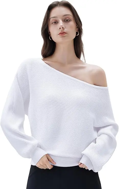 Femmes cachemire surdimensionné épaules dénudées pull chandails en vrac automne hiver mode col bateau à manches longues tricot pulls hauts