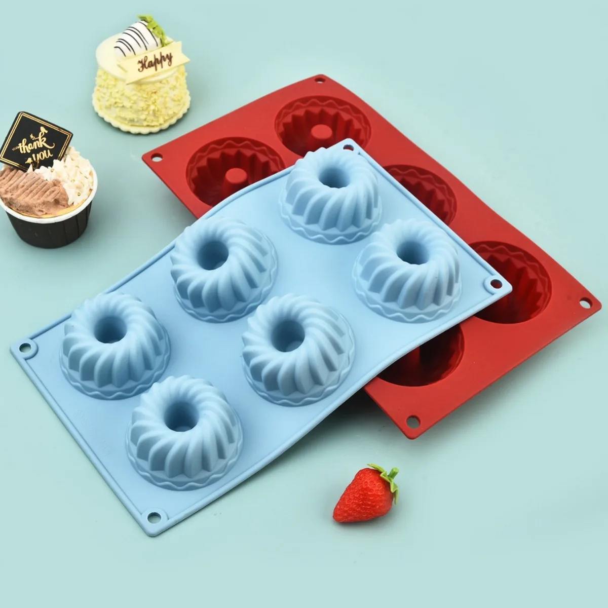 Silikon-Donutform mit 6 Mulden, hitzebeständig, wiederverwendbar, Wirbel-Donut-Pfanne zum Backen von Cupcakes, Mousse, Kuchen, Dekorationszubehör