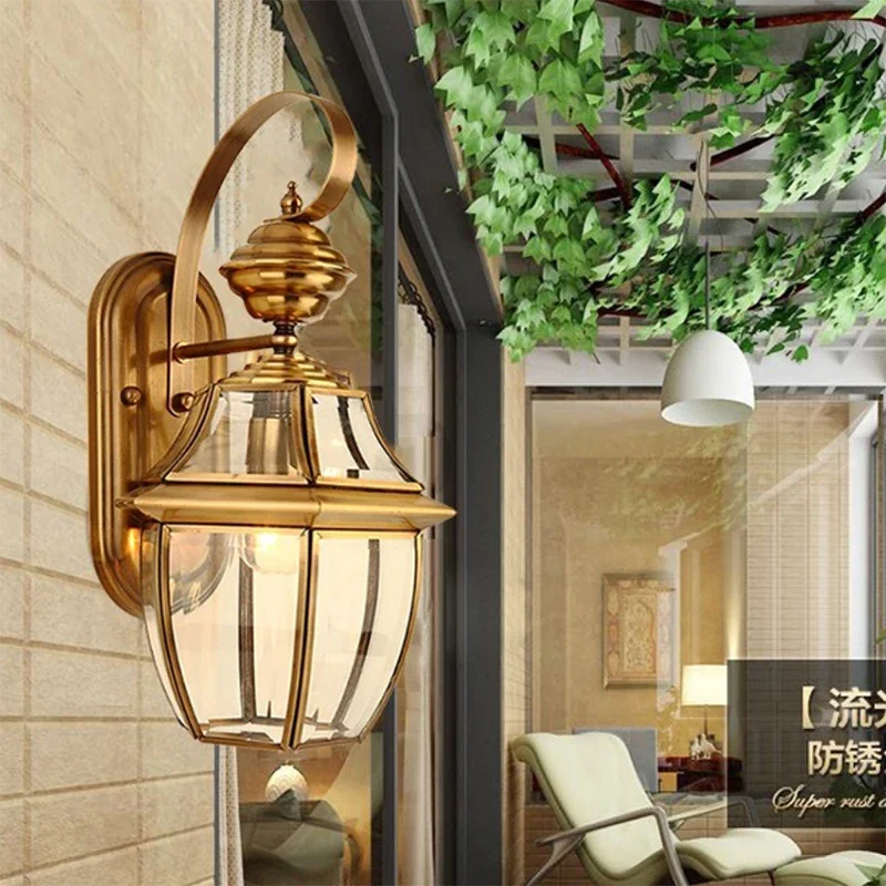 European Classical Luxury Bronze Copper Art Outdoor Waterproof  Wall Lamp for Bedroom aisle Living room Corridor Garden 1695