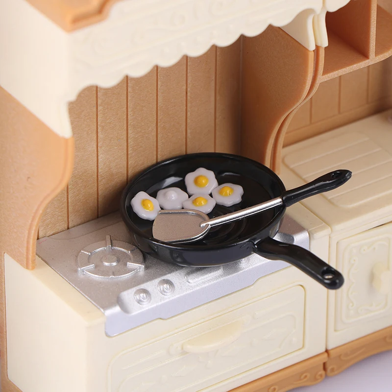 1/12 Dollhouse Sim Fried Egg Frying Pan Set Mini Kitchen Decor Dolls House Accessories Pretend Play Toy