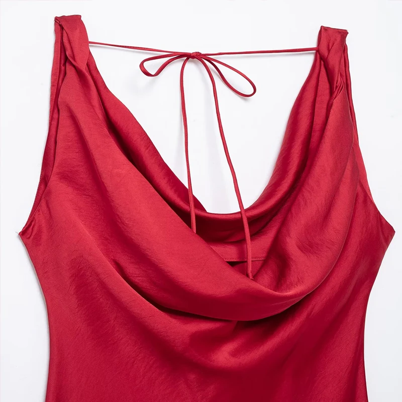 فساتين Koekop النسائية ذات اللون الصلب والمزخرفة من الساتان، فساتين كلاسيكية كاجوال بدون ظهر أنيقة للسيدات، تنانير #6