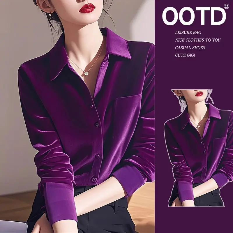 Spring Autumn New Temperament Long Sleeve Solid Blouse Polo Neck All-match Elegant Shirt Tops Vintage Fashion Women Clothing