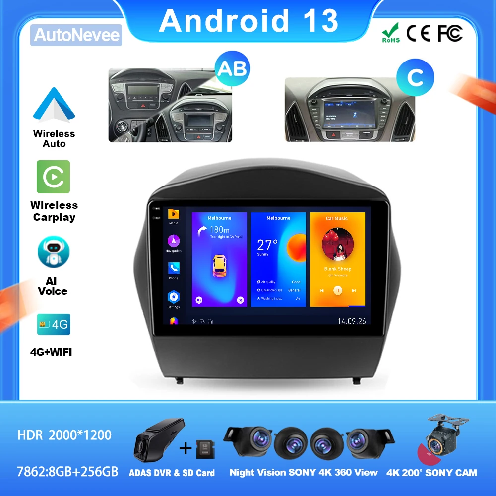 

Android для Hyundai Tucson 2 IX35 2009 - 2015 автомобильное Автомагнитола стерео головное устройство мультимедийный плеер навигация WiFi без DVD