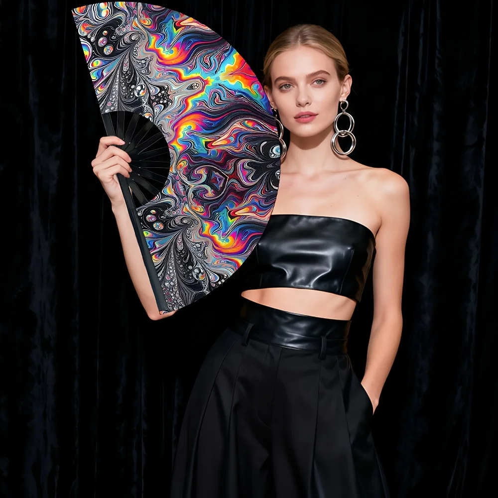 Featuring a Vibrant Rainbow Vortex Design, Suitable for Outdoor Activities, Compact and Easy to Carry, Perfect for Hot Weather, Parties, Weddings, Dance Performances| Evening Events| Women's Folding Fans| Women's Accessories