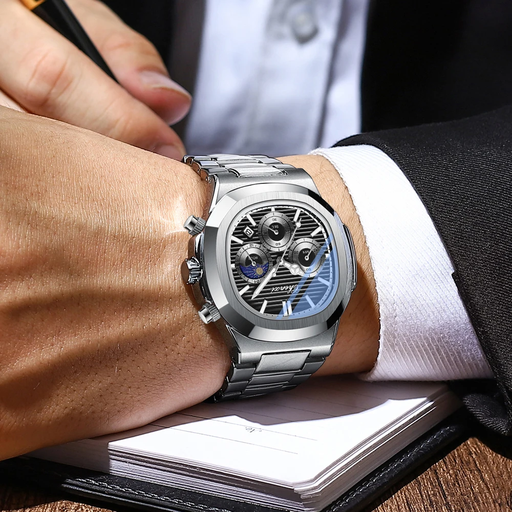 CHENXI Stainless Steel Watches for Mens Creative Fashion Luminous Dial with Chronograph Clock Male Casual Quartz Wristwatches