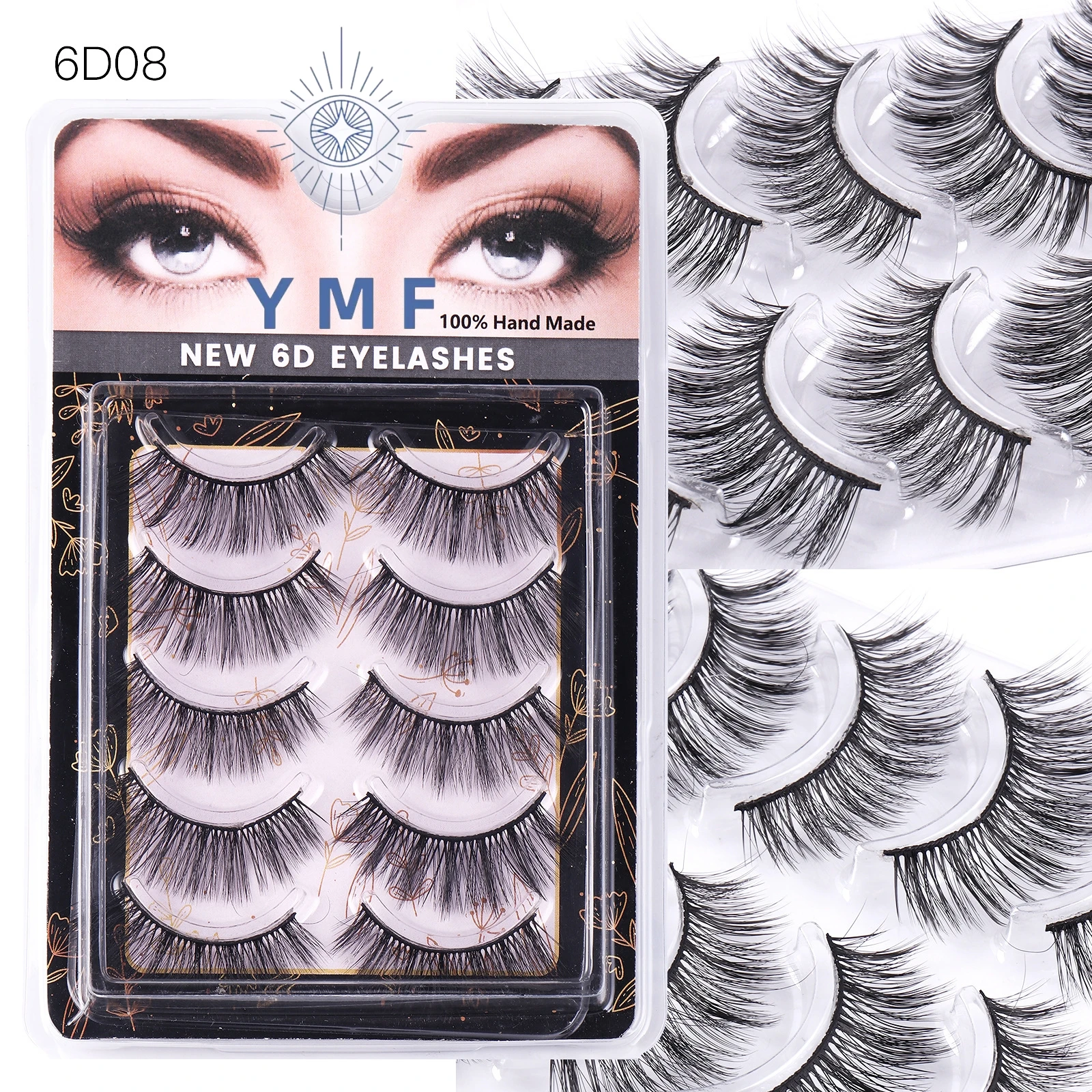 5 pairs 6D eyelashes chemical fiber three-dimensional multi-layer cross false eyelashes natural curl eyelashes wholesale