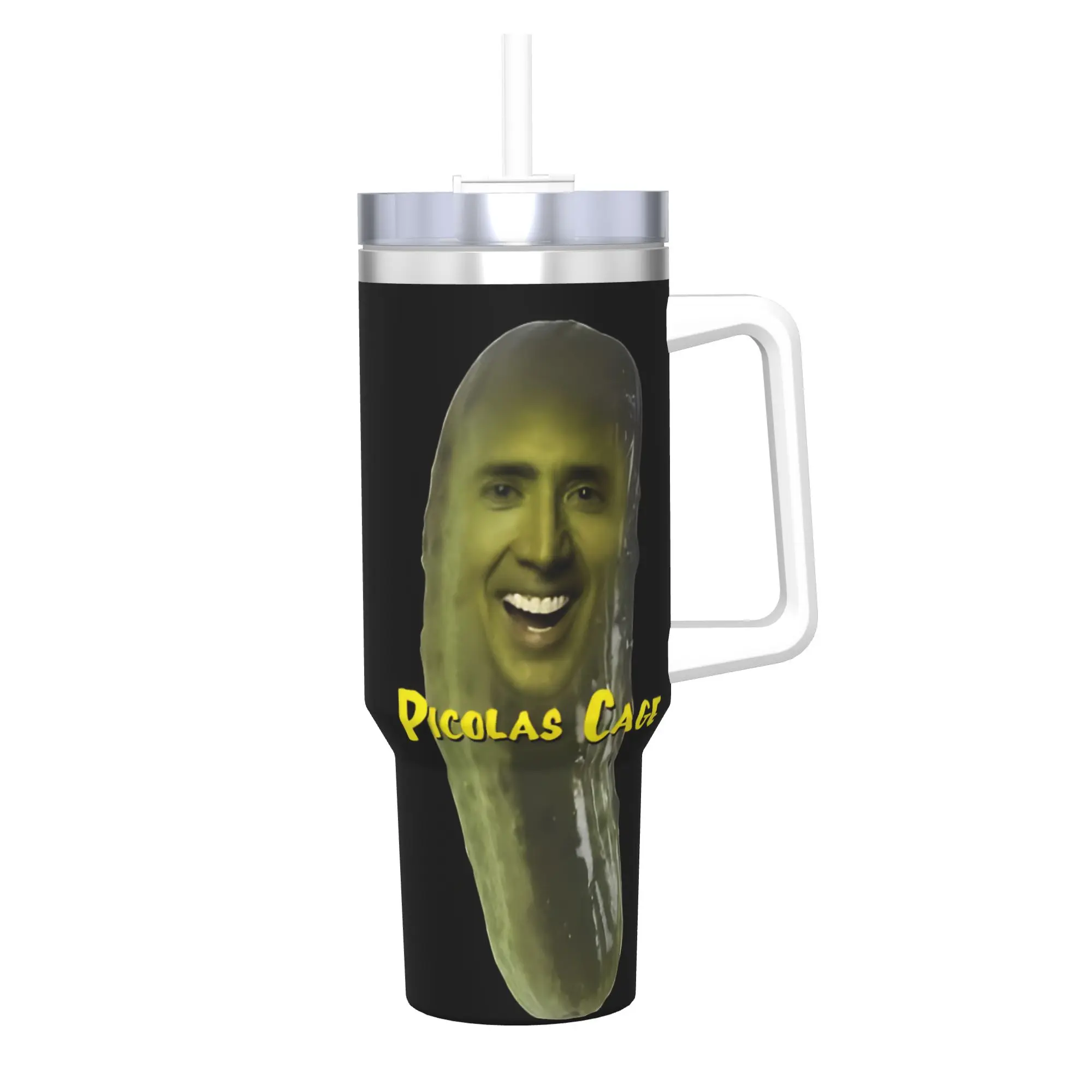Nicolas Cage Tumbler With Straw  Stainless Steel Mug Cups Double Wall Vacuum Insulated for Cold Or Hot 40oz