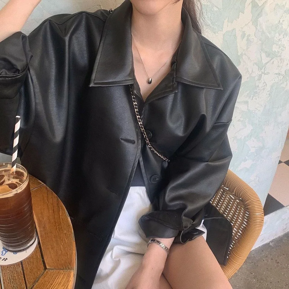 For Daily Use Casual Fashion Coat Spring Autumn Coat Autumn Vacation L M Long Sleeve Design PU Leather Material