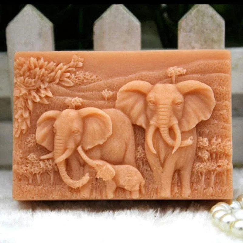 1 Pcs Elephant Family Silicone Soap Molds Animal Bar Soap Making Molds Square Soap Mould for Baby Shower