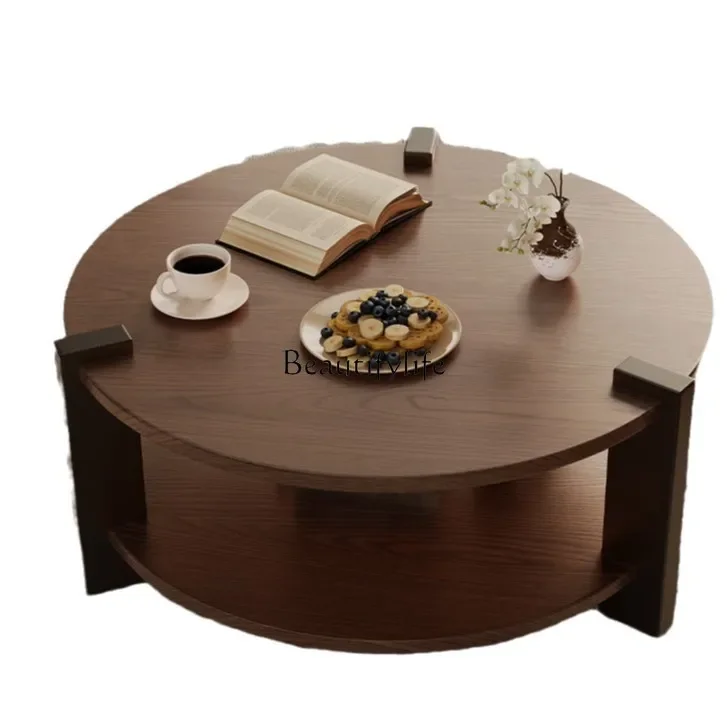 Living room solid wood round table household sofa bedroom Nordic creative tea table edge table