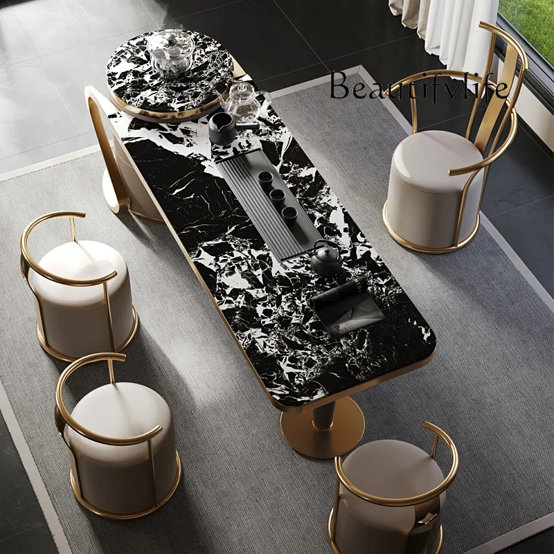 

Натуральный роскошный каменный чайный столик и стул, современная вилла, большой чайный столик с плоским полом, простой, легкий, роскошный, элитный