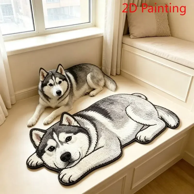VIKAMA Cute Husky-Shaped Doormat, Non-Slip Entryway Decorative Rug, Bathroom and Shower Door Mat, Home Decor