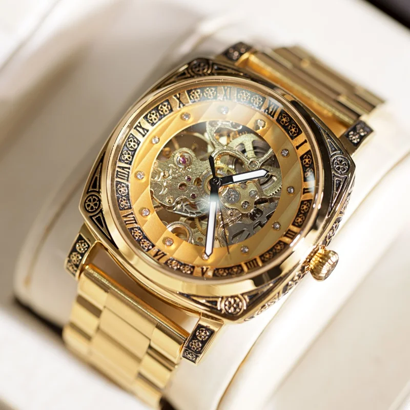 

Fully automatic mechanical watch men's round hollow leisure fashion top luxury brand genuine date sports men's watch