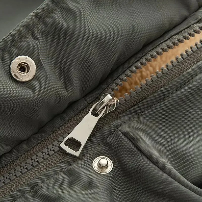 HH Women Winter Fashion Solid Plush Hooded Thickened Parker Cotton Coat Female High Street Casual Warm Zipper Pocket Jacket