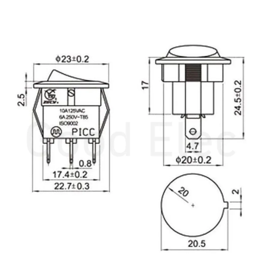 LED 조명 로커 스위치, 푸시 단추 스위치, 자동차 단추 조명, ON/OFF 원형 조명 스위치, KCD1, 12V, 220V, 20A, 12V, 5 개