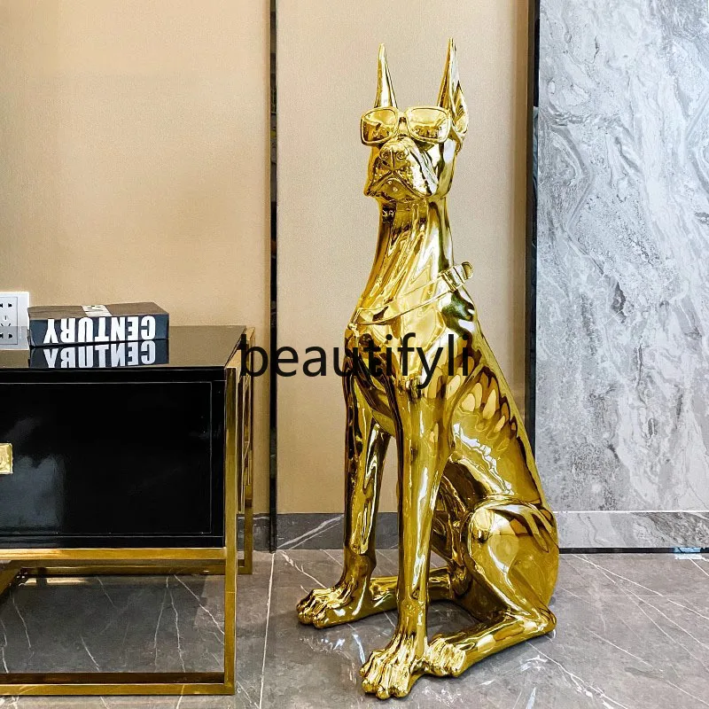 Light luxury high-end floor dog ornament home decoration large electroplating handicrafts