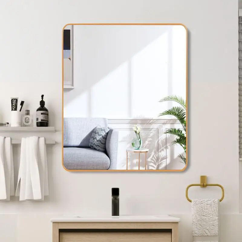 

36x36 Inch Gold Metal Framed Square Bathroom Wall Mirror - Elegant Design for Home Decor, Stylish Accent Mirror for Any