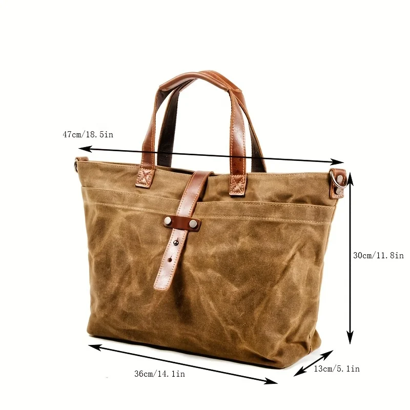 Wax canvas women's bag simple handbag horizontal solid color retro shoulder Messenger bag men fold Tote bag