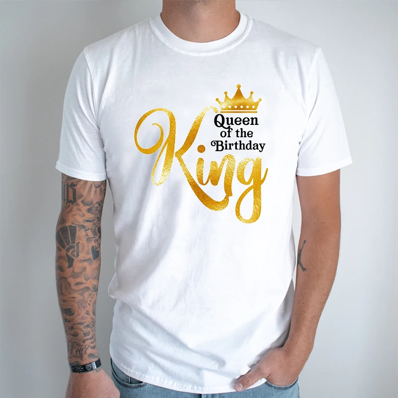 King Queen Birthday Matching Couple T-Shirt Women Men Birthday Crown Print Short Sleeve Tee Couple Lovers Matching Tshirt