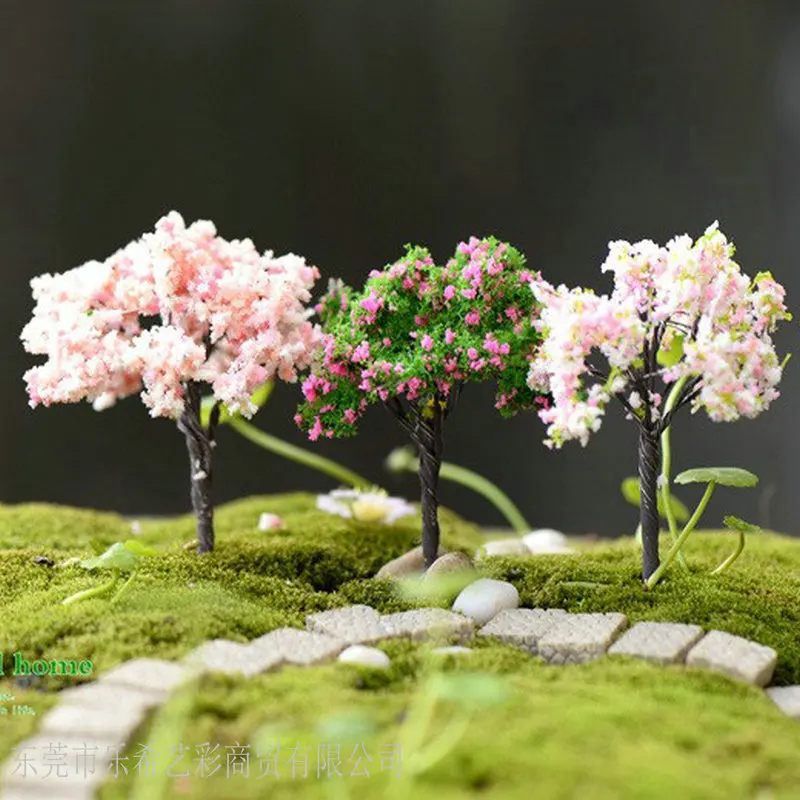 Mini Micro-landscape Simulated Cherry Blossoms Ornaments Plastic Mini Simulation Trees Sakura Miniatures for Fairy Garden