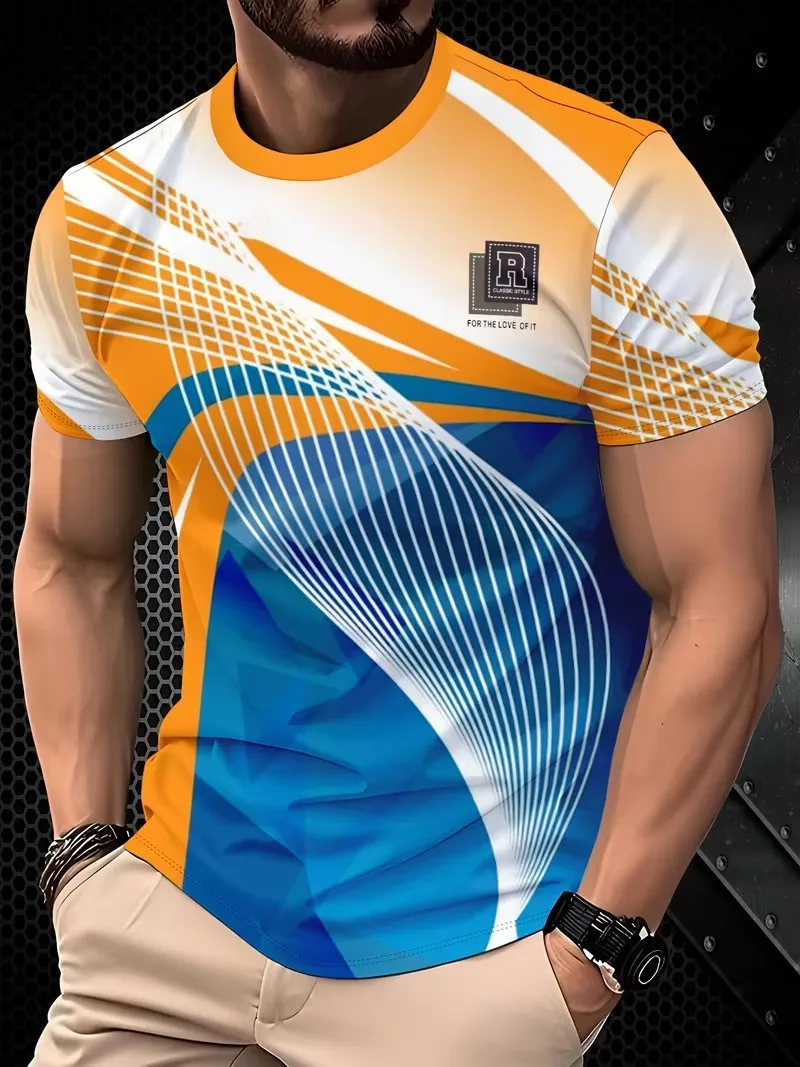 Men's Sports Contrasting Pattern 3D Printed Men's T-Shirt Fashion Short-Sleeved Breathable T-Shirt