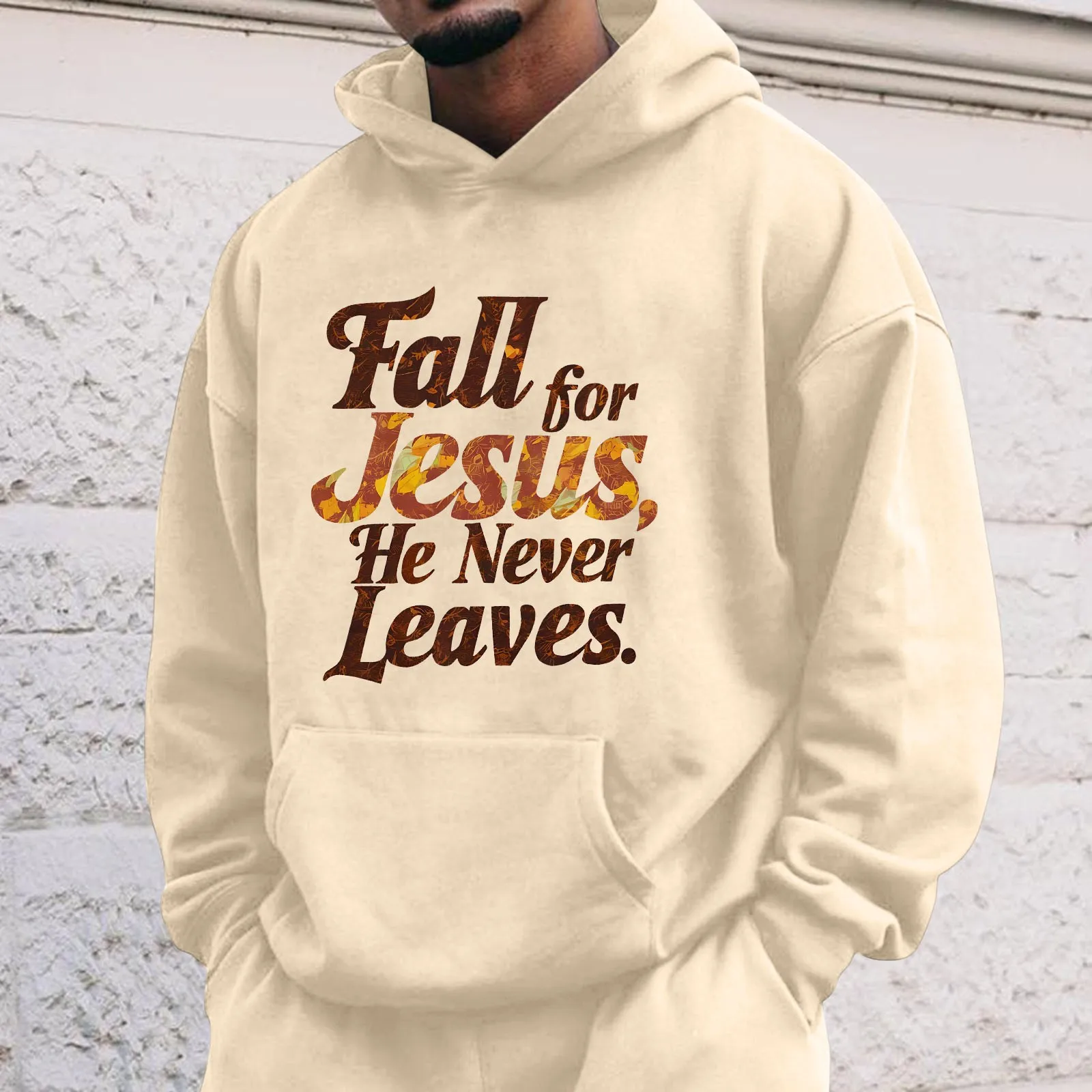 Fall For Jesus Graphic Hoodie Men Hip Hop Vintage Hooded Sweatshirts Pullover Top For Men Trendy Aesthetic Thanksgiving Pullover