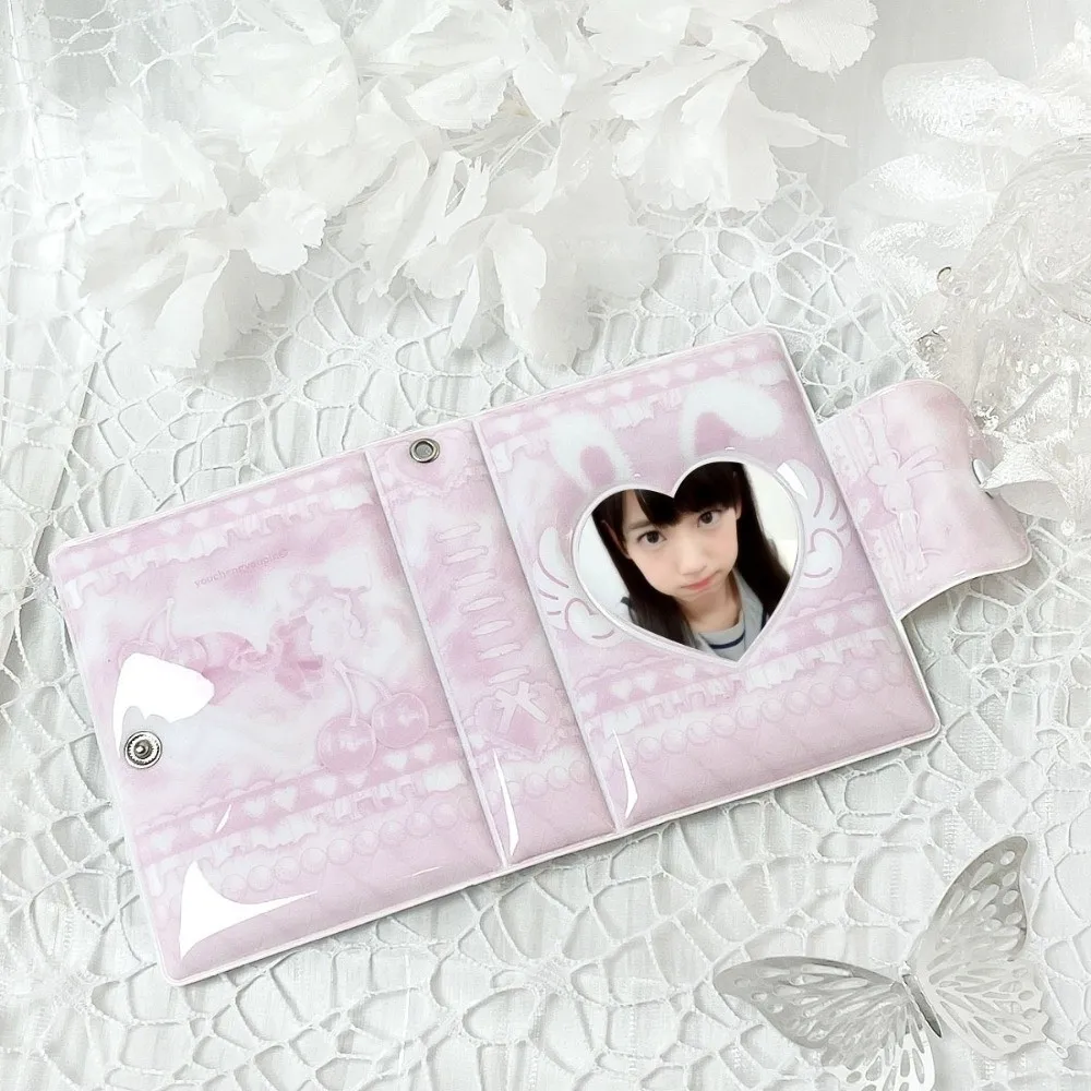 Cute Pink Love Bow Card Album PVC with 16 Internal Pages Idol Card Collect Book 3 Inch Mini Collectible Card Album Postcard Book