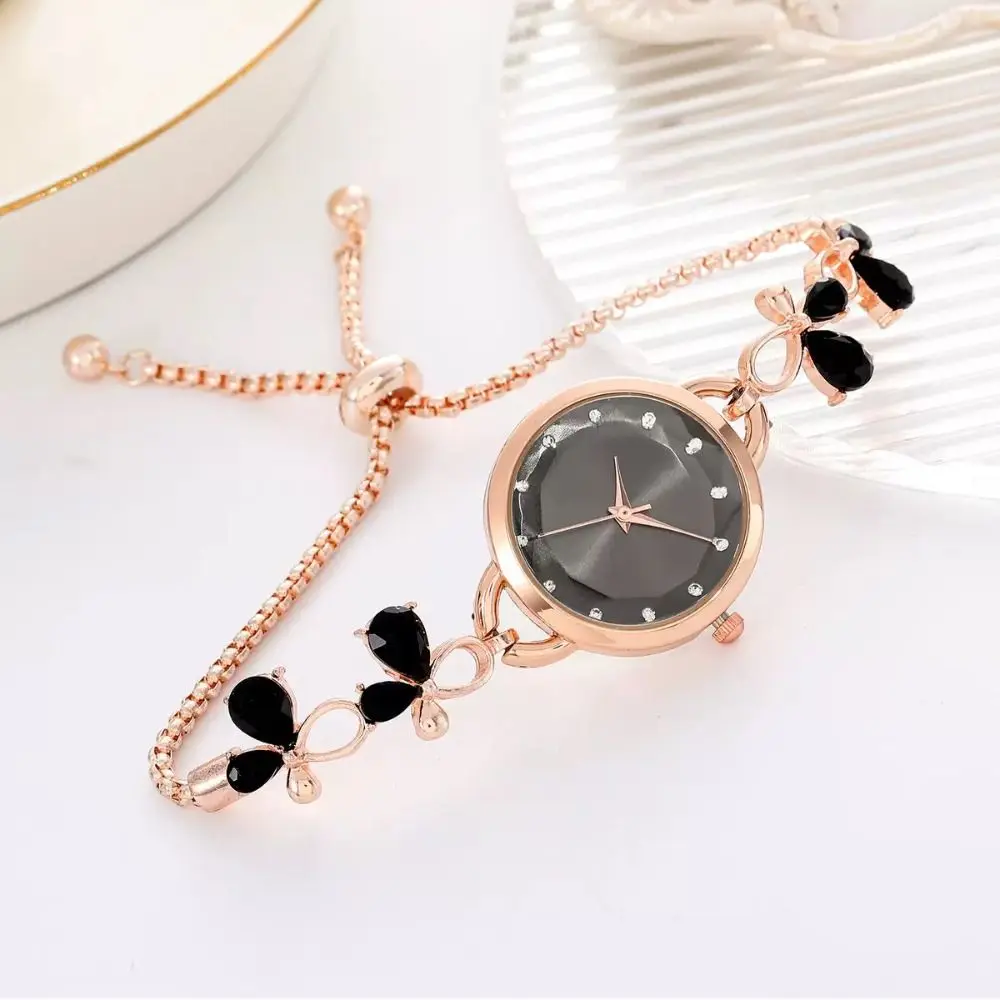 Elegant Adjustable Bracelet Watch Rhinestone Alloy Chain Watch Quartz Watch for Women Girls