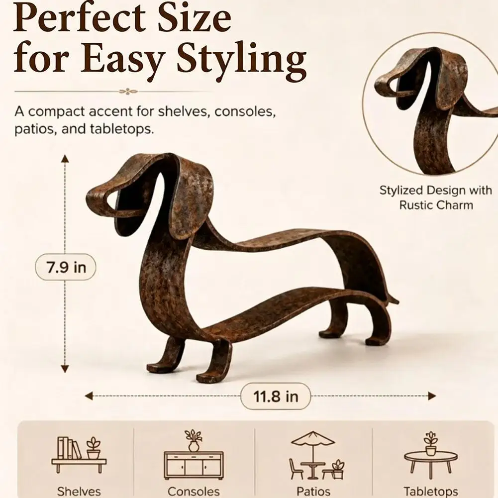 Metal Dachshund Garden Statue 30x20x8cm Yard Ornament Rusty Bronze Look Outdoor Dog Sculpture Yard Patio Flower Bed Decor New
