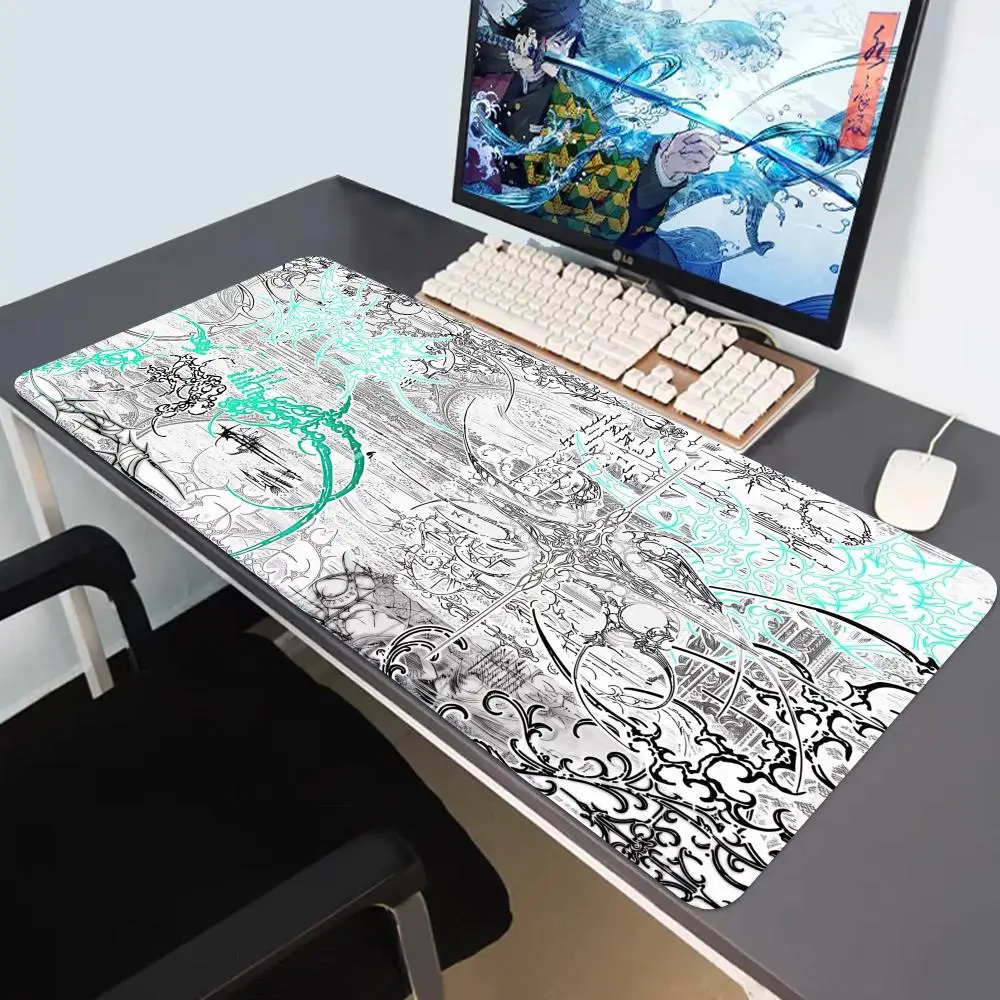 Desk Mat Black‑White Art Pattern. Non‑slip Anti‑skid Base, Anime Kawaii Mouse Pad, Overlock‑Sealed Esports Keyboard Mousepad.