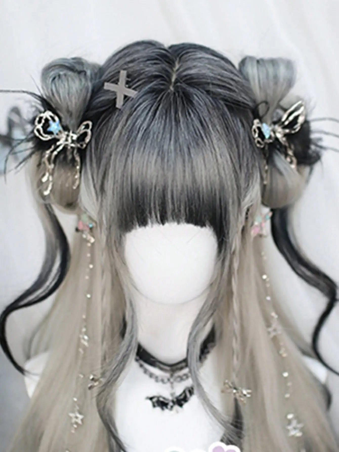 OLA Lange Körperwelle Schwarz Und Grau Ombre Cosplay Perücken Hitzebeständige Synthetische Perücken Pony Natürliche Lolita Perücken Für Frauen Halloween