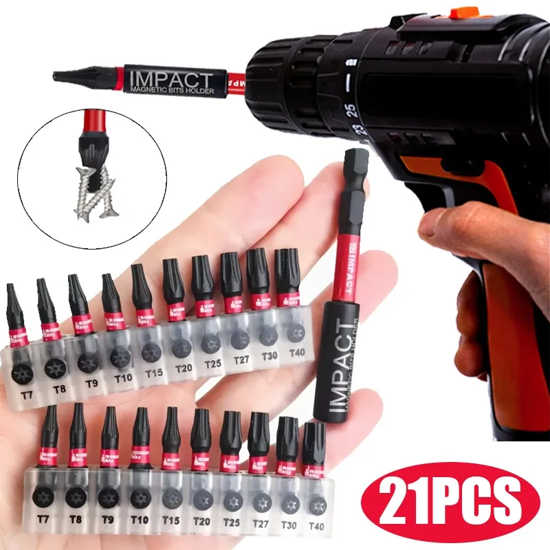 

Star Alloy Steel Screwdriver Bit Sets Hex Shank Impact Driver Magnetic Drill Bit Electric Repair Tools with Holder T7-T40