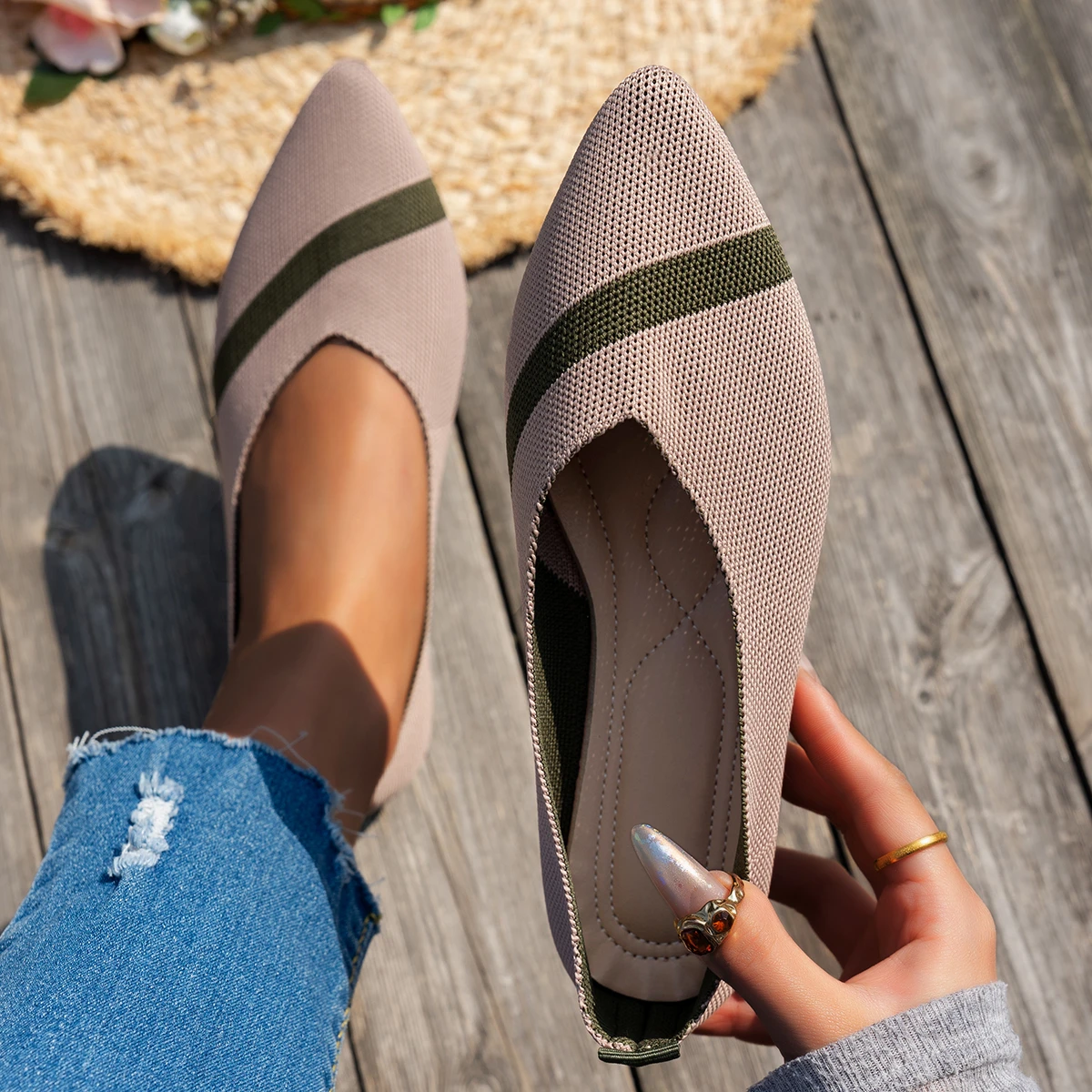 

Женская обувь на плоской подошве, большие размеры, красивые цветные вязаные лоферы, удобные мягкие туфли на плоской подошве, весенне-осенние женские одинарные кроссовки